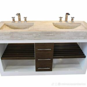 22) Vanitory combinado con mesada de marmol travertino con faldon 150x50 cm
