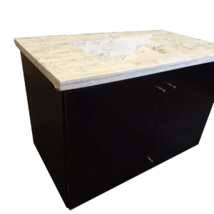 28) Vanitory Colgante Laqueado Habano con Mesada Marmol Travertino 80x47 cm