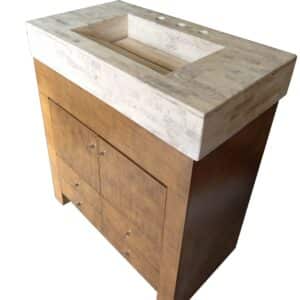 33) Vanitory Patinado Cuero con mesada Marmol Travertino con faldón 80x45 cm