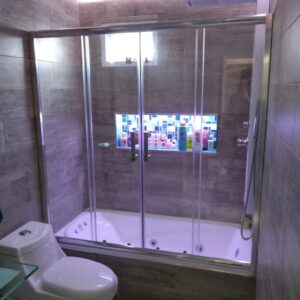 116) Mampara Bañera 4 Hojas Vidrio Templado 6 mm Incolora Perfil Plata